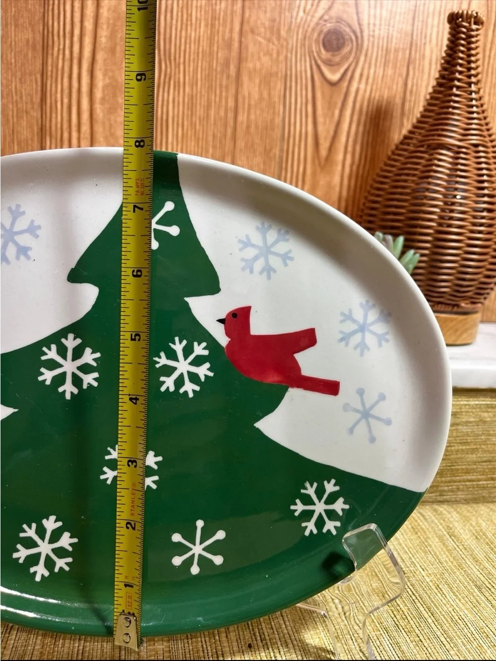 Princess House Cardinal Holiday Evergreen Tree Ceramic Serving Platter -